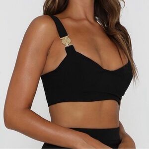 MESHKI | Azalea Bustier Crop Top in Black/Gold, Size Small